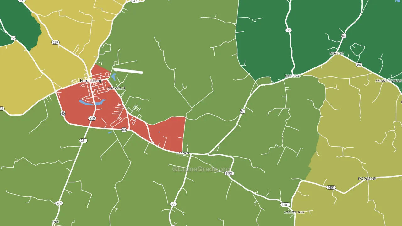 Harned, KY Map of Vandalism Rates
