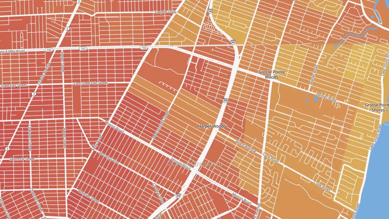Harper Woods, MI Map of Vandalism Rates