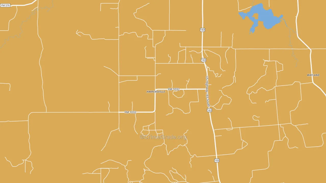 Harpersville, TX Map of Vandalism Rates
