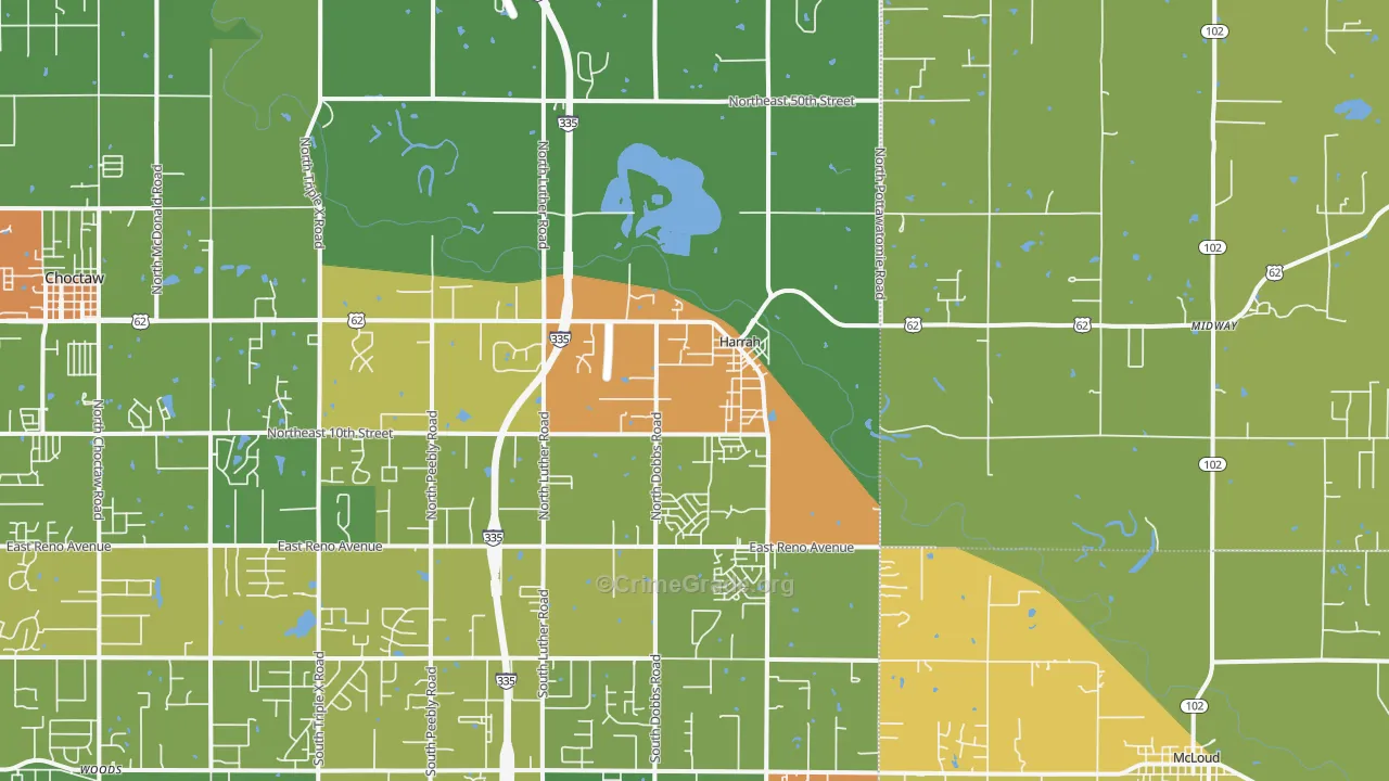 Harrah, OK Map of Vandalism Rates