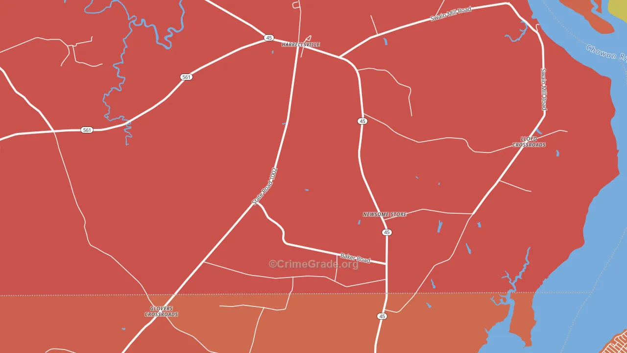 Harrellsville, NC Map of Vandalism Rates