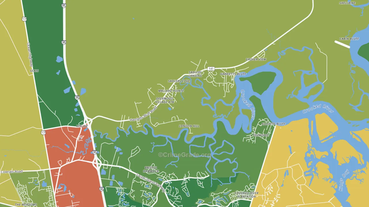 Harrietts Bluff, GA Map of Vandalism Rates