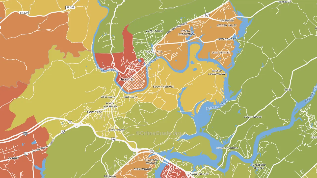 Harriman, TN Map of Vandalism Rates