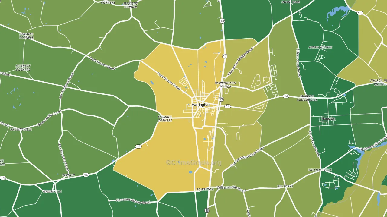 Harrington, DE Map of Vandalism Rates