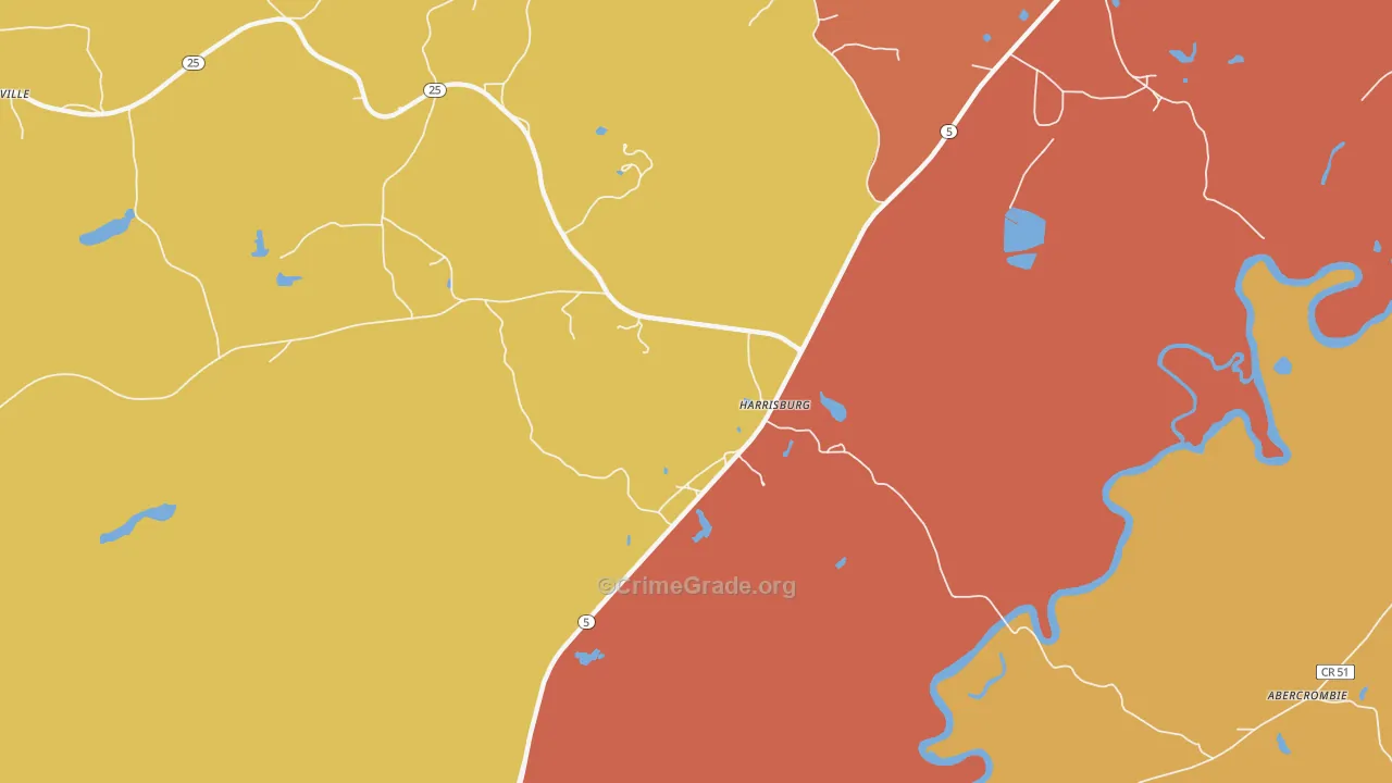 Harrisburg, AL Map of Vandalism Rates