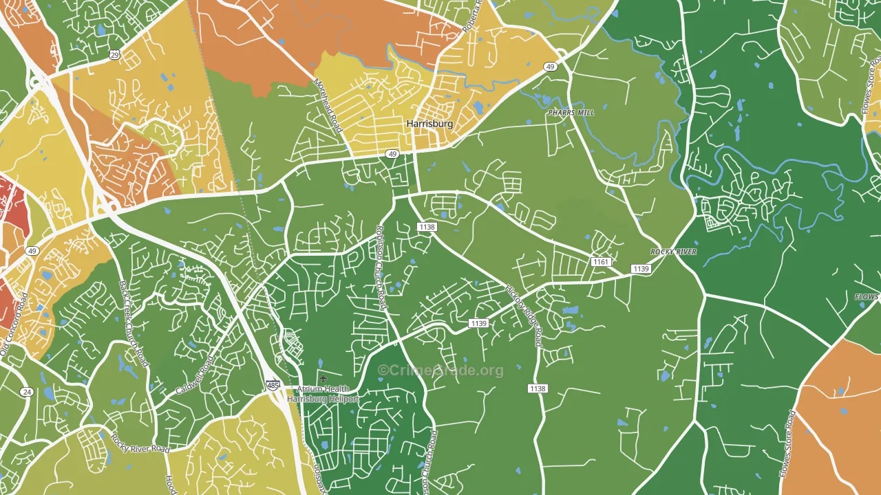 Harrisburg, NC Map of Vandalism Rates
