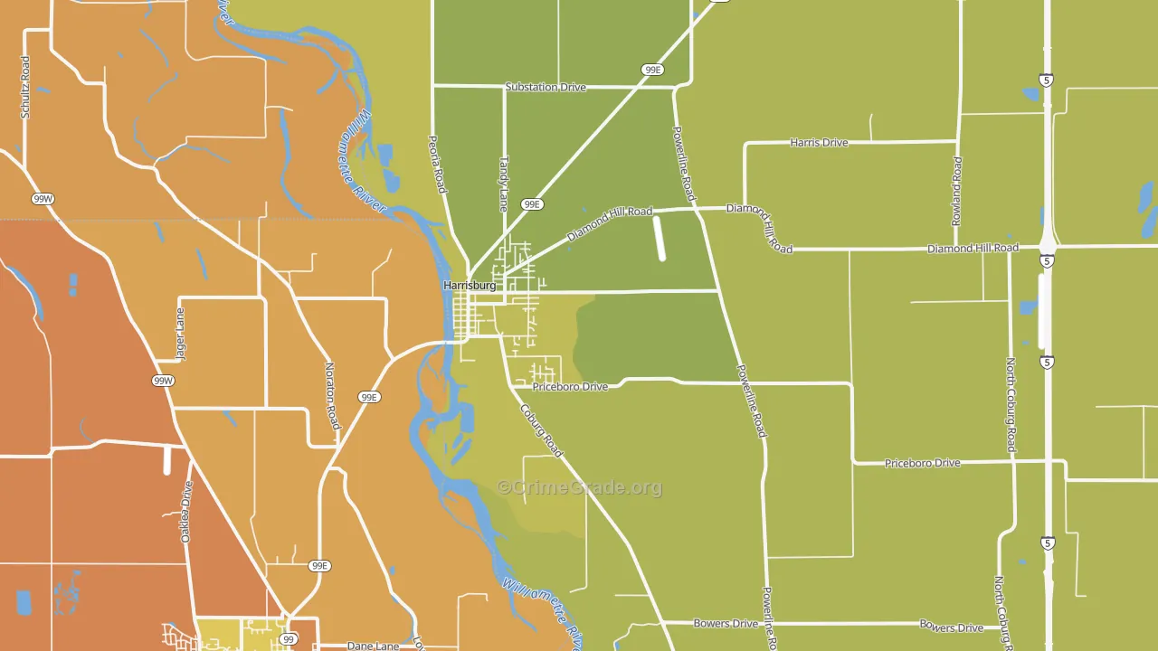 Harrisburg, OR Map of Vandalism Rates