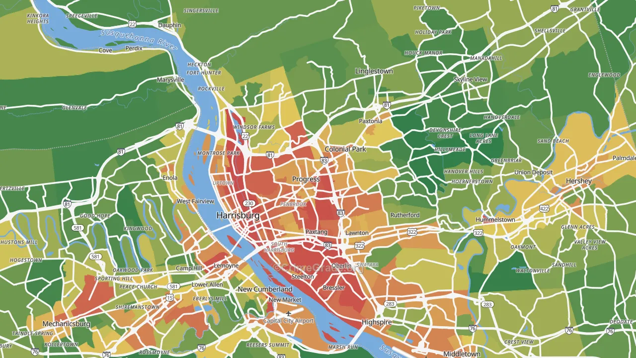 Harrisburg, PA Map of Vandalism Rates