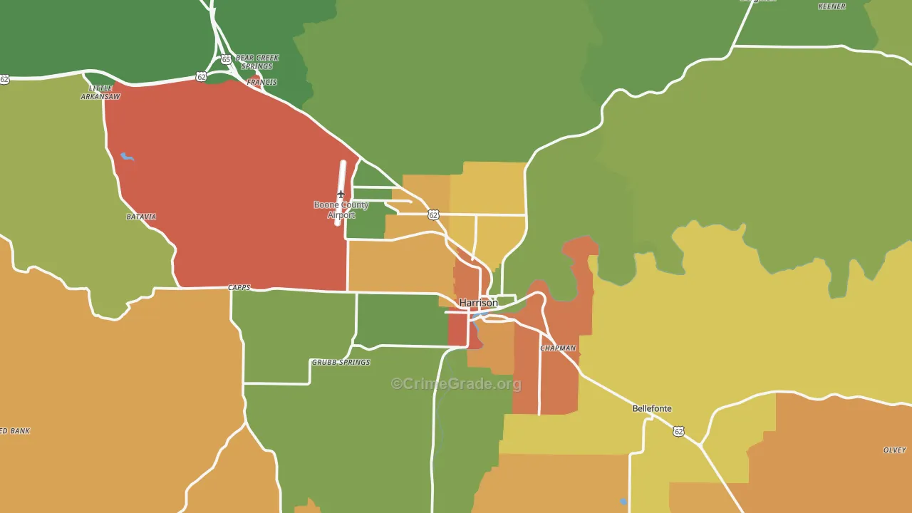Harrison, AR Map of Vandalism Rates