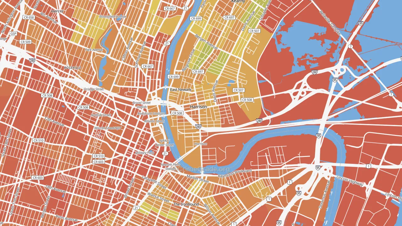 Harrison, NJ Map of Vandalism Rates