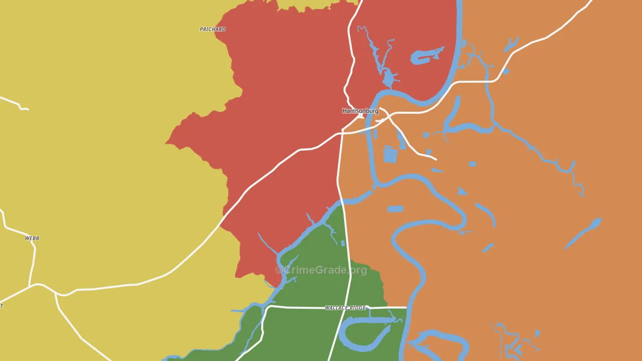 Harrisonburg, LA Map of Vandalism Rates