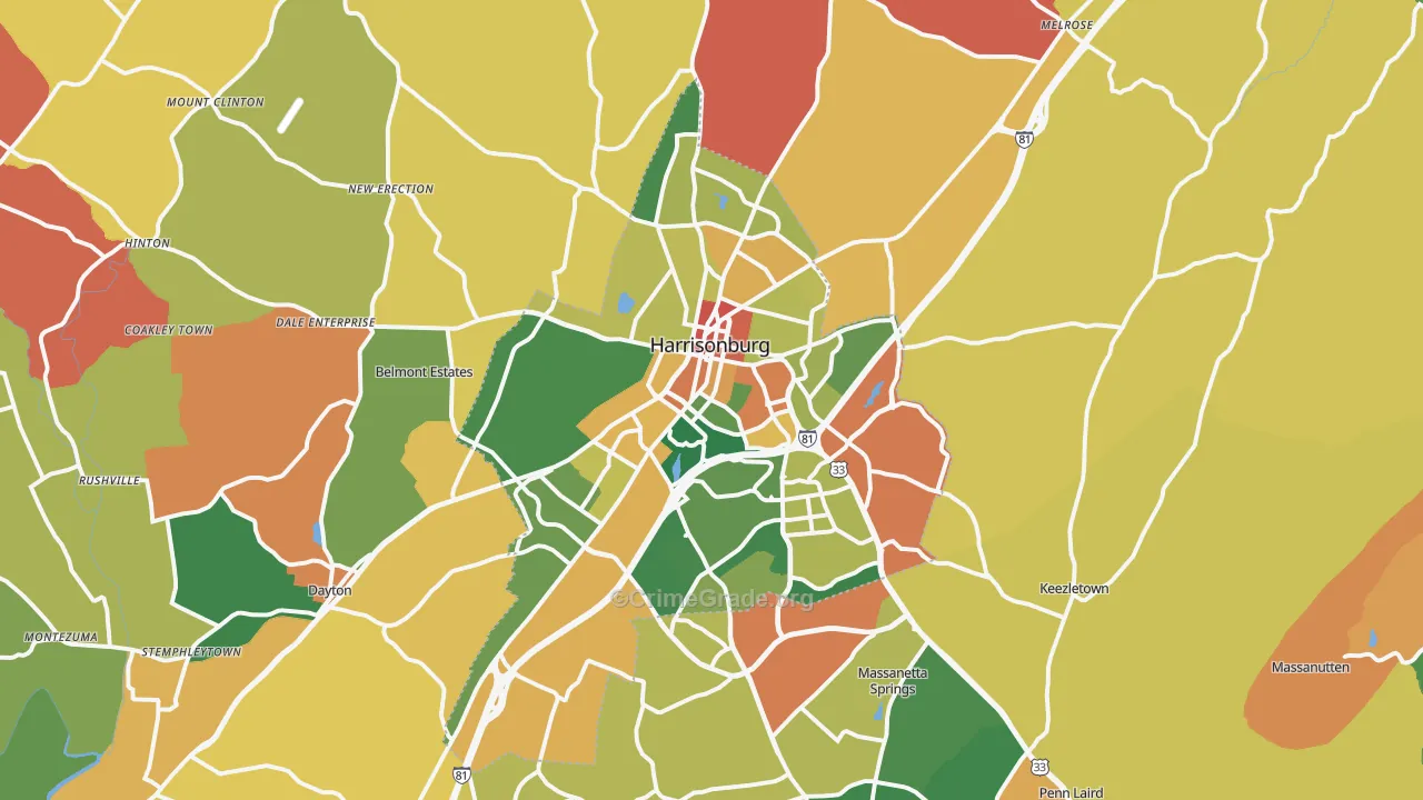 Harrisonburg, VA Map of Vandalism Rates