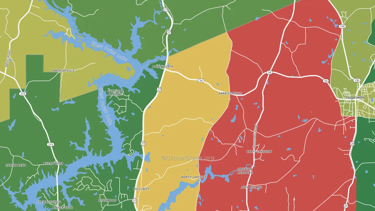 Harrisonville, GA Map of Vandalism Rates