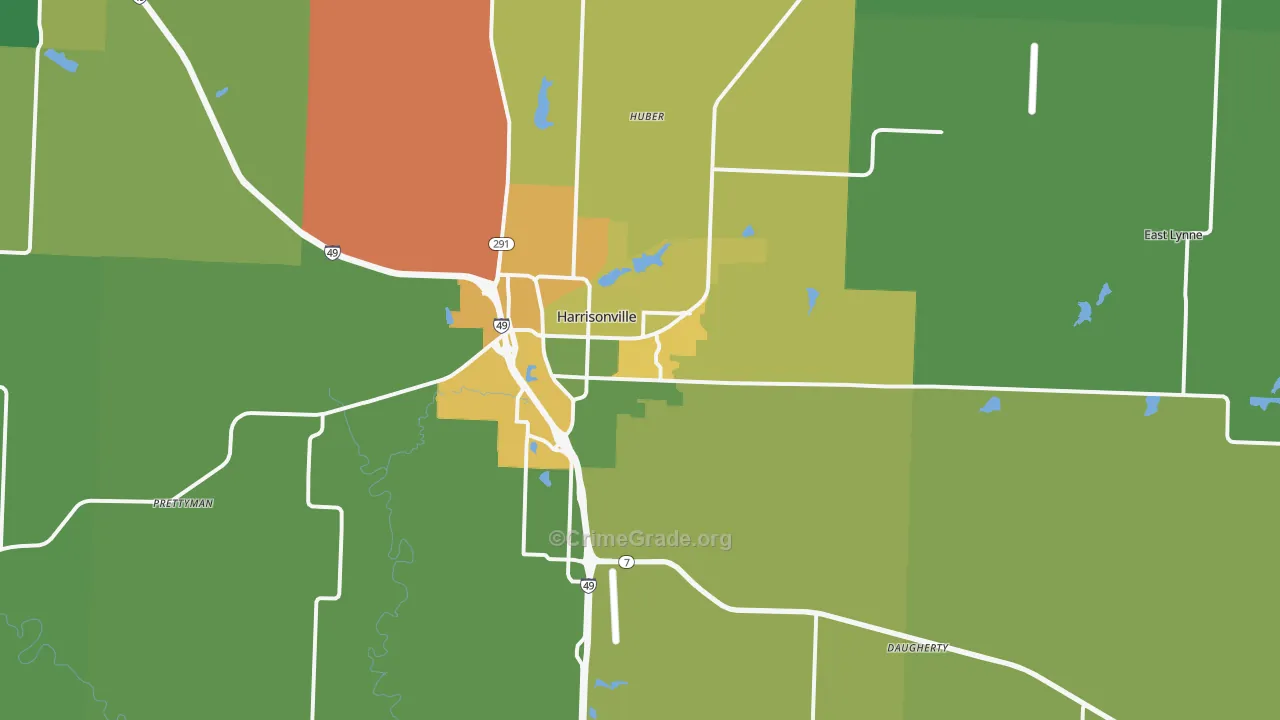 Harrisonville, MO Map of Vandalism Rates