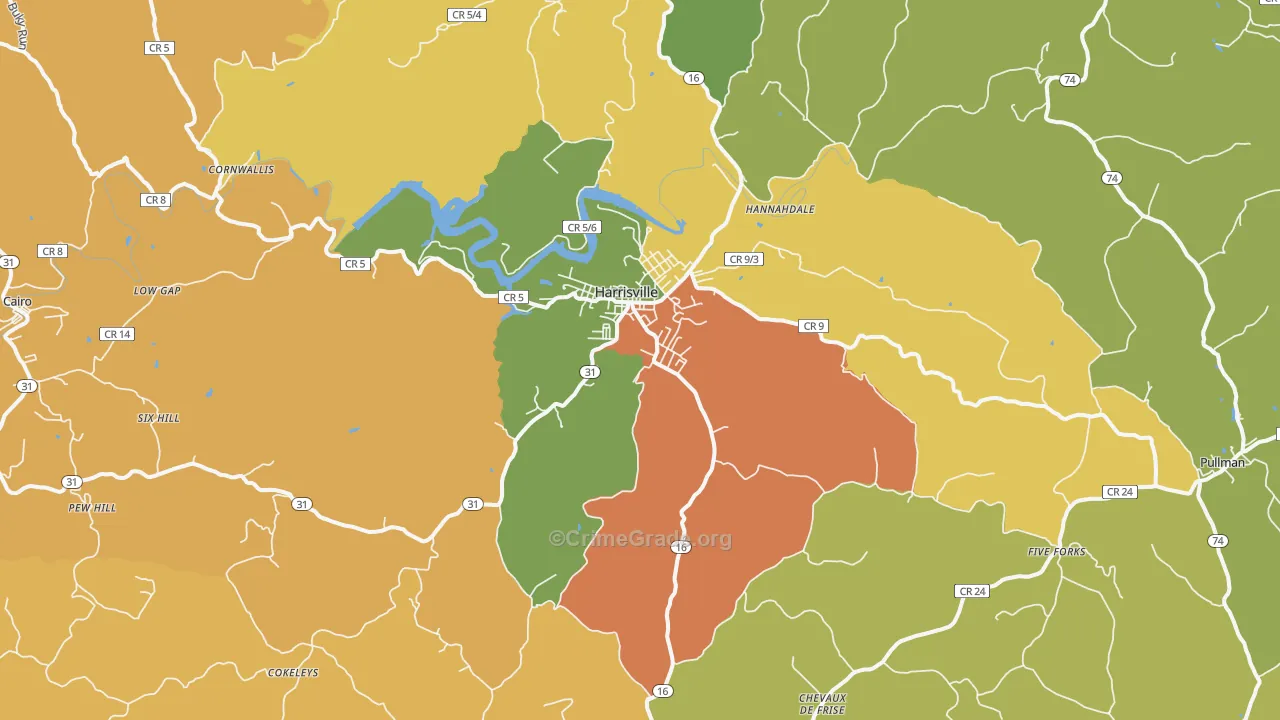 Harrisville, WV Map of Vandalism Rates