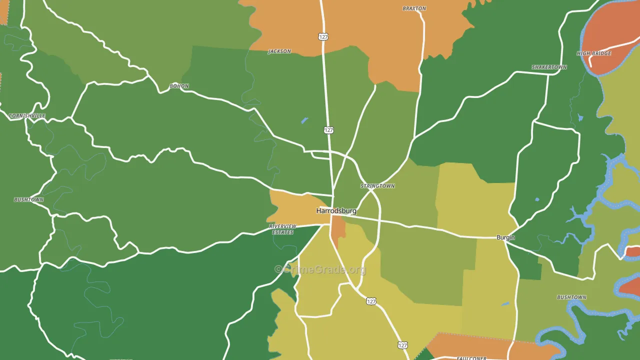 Harrodsburg, KY Map of Vandalism Rates