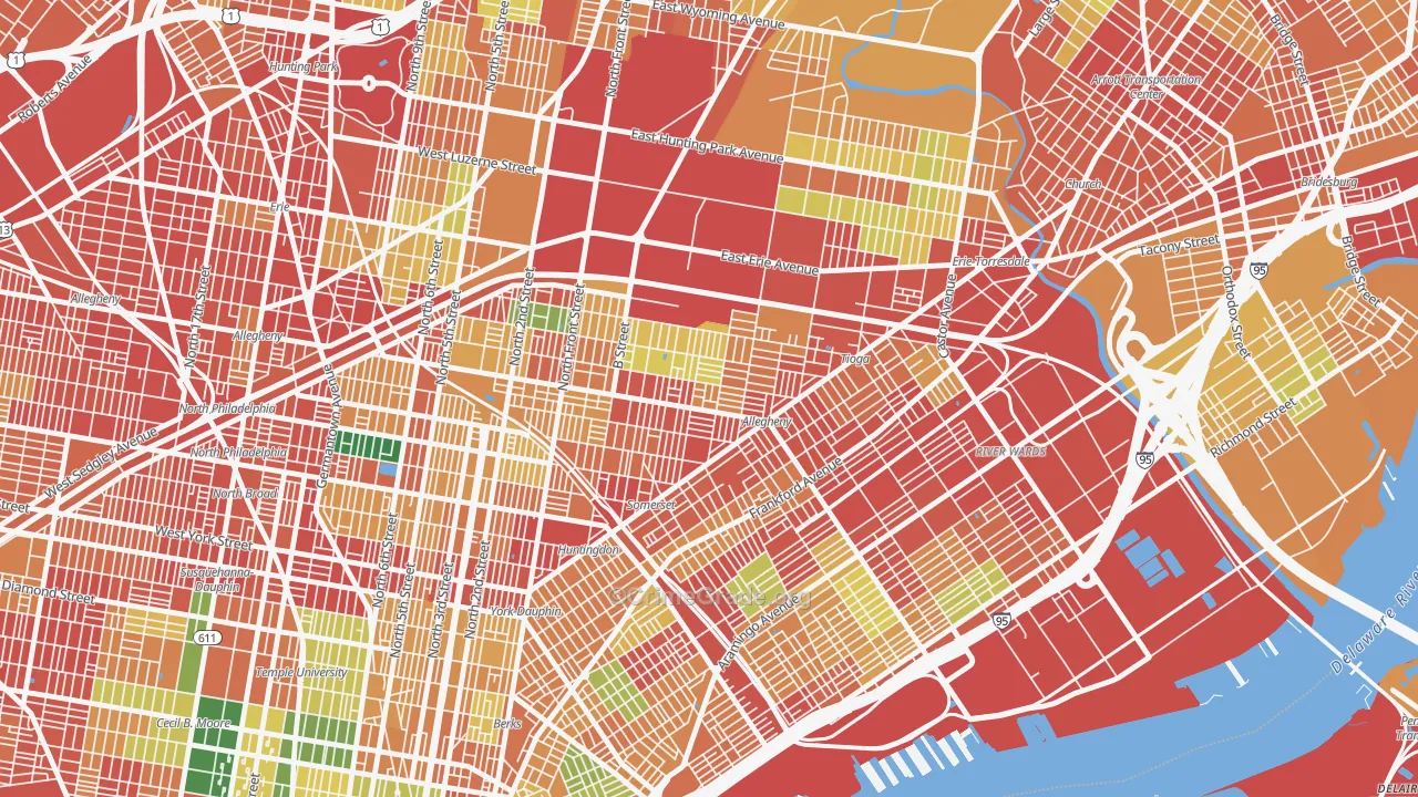 Harrowgate, Philadelphia, PA Map of Vandalism Rates