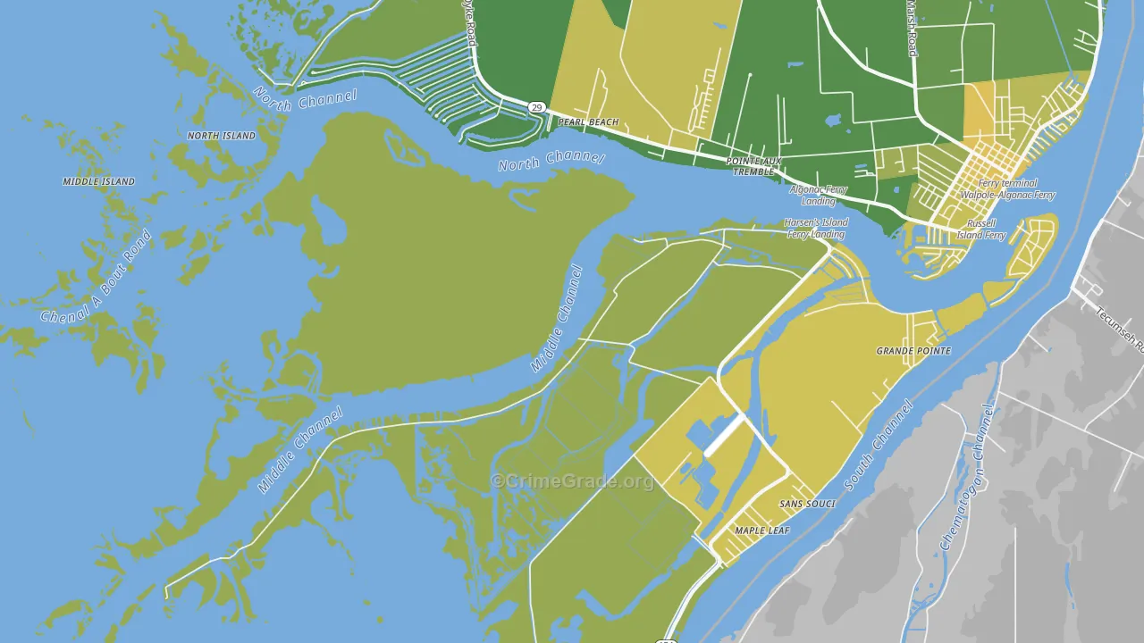 Harsens Island, MI Map of Vandalism Rates