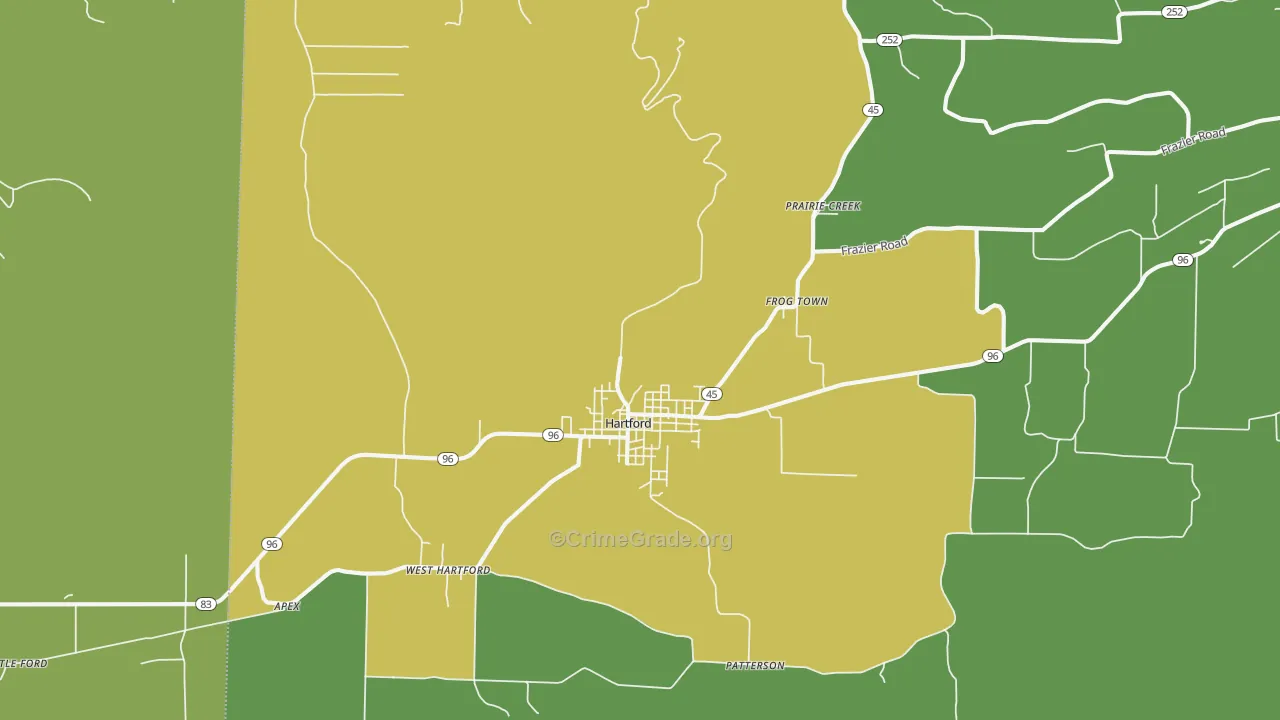 Hartford, AR Map of Vandalism Rates