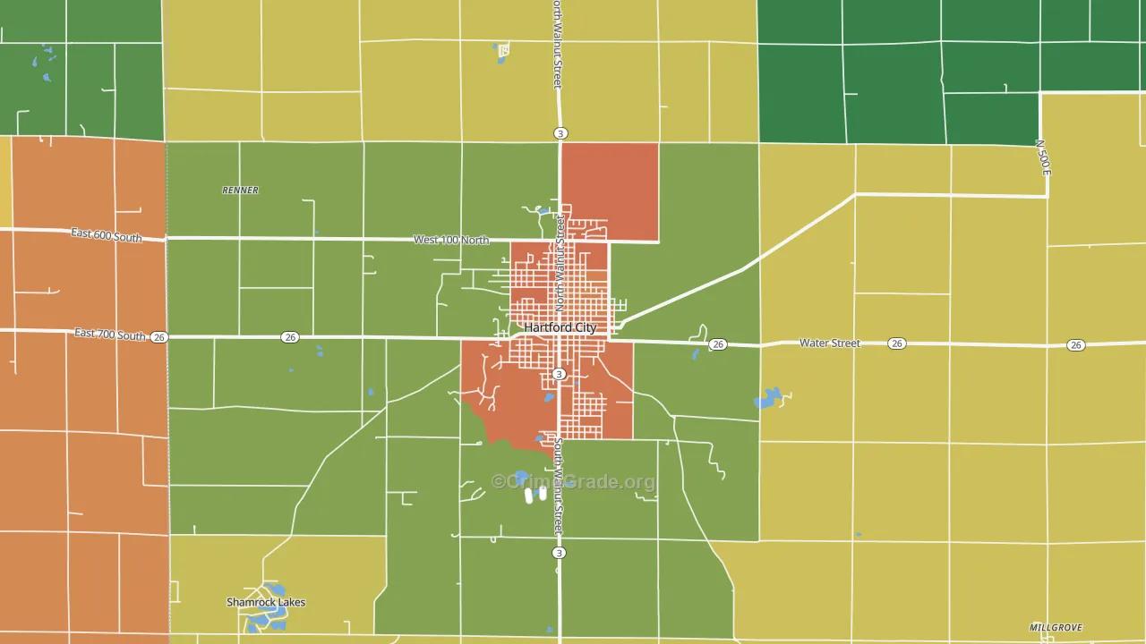 Hartford City, IN Map of Vandalism Rates