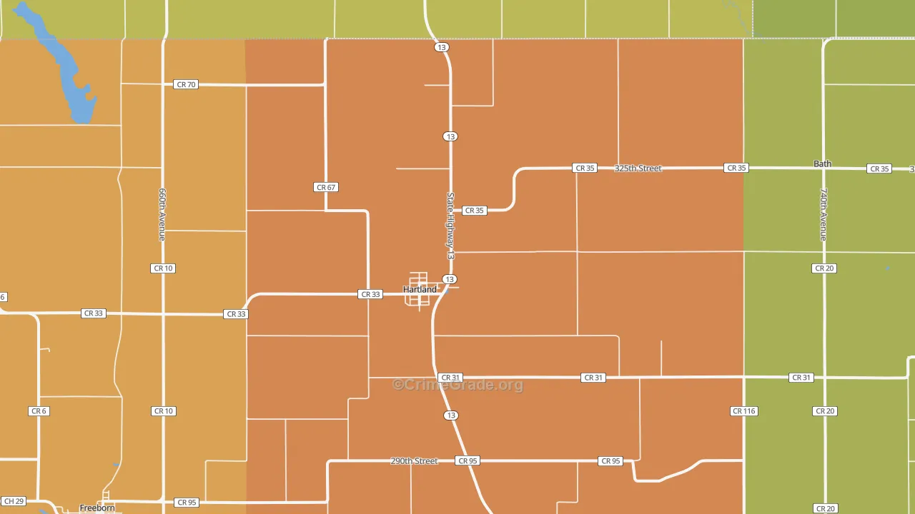 Hartland, MN Map of Vandalism Rates