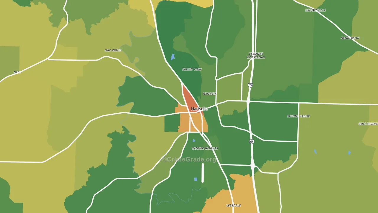 Hartselle, AL Map of Vandalism Rates