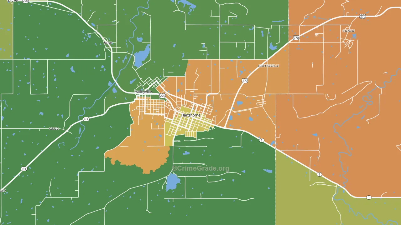 Hartshorne, OK Map of Vandalism Rates
