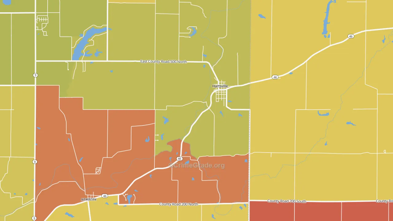 Hartsville, IN Map of Vandalism Rates