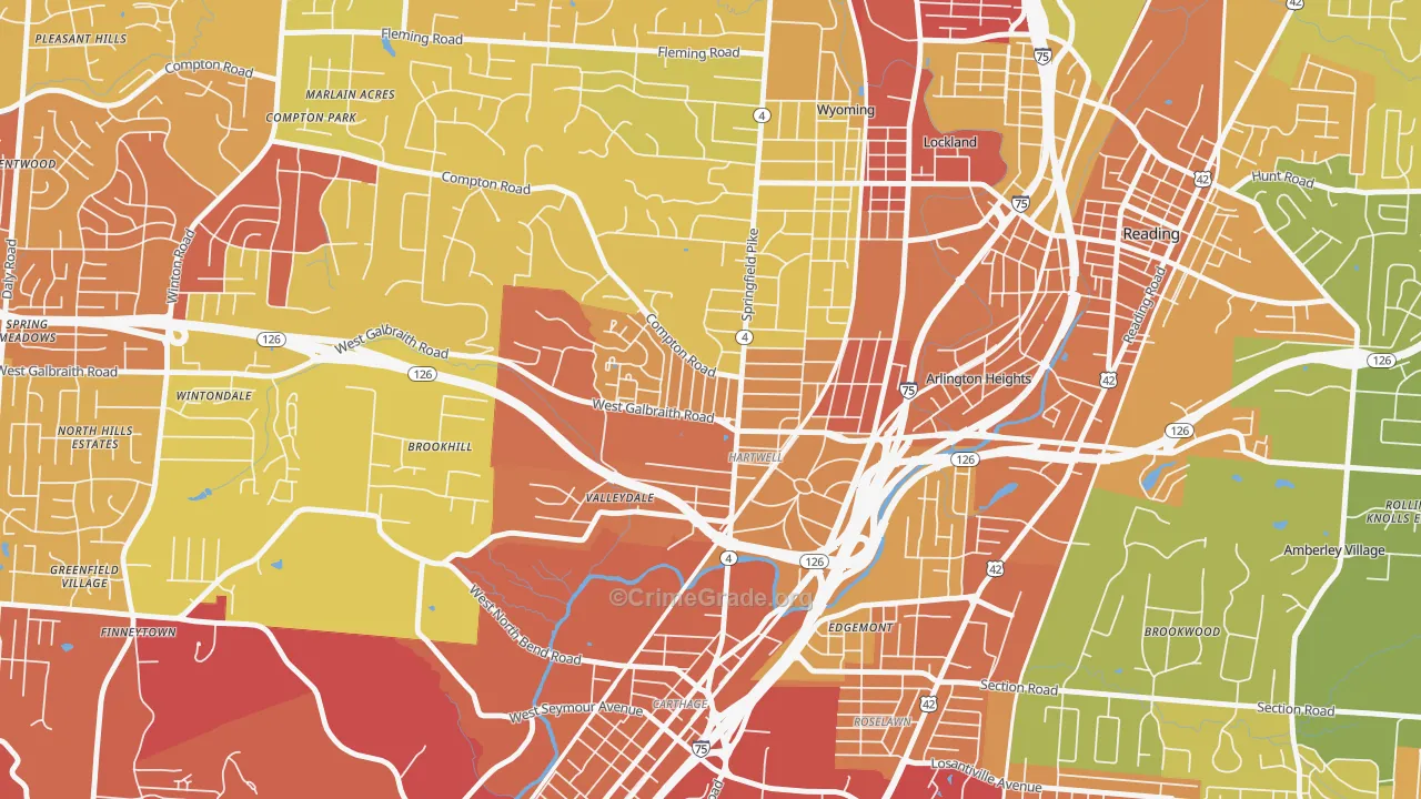 Hartwell, Cincinnati, OH Map of Vandalism Rates