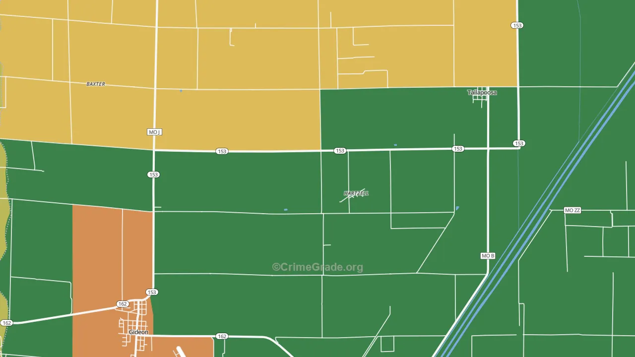 Hartzell, MO Map of Vandalism Rates