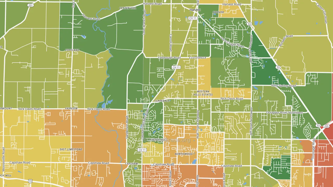 Harvest, AL Map of Vandalism Rates