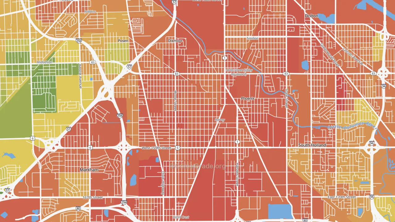 Harvey, IL Map of Vandalism Rates