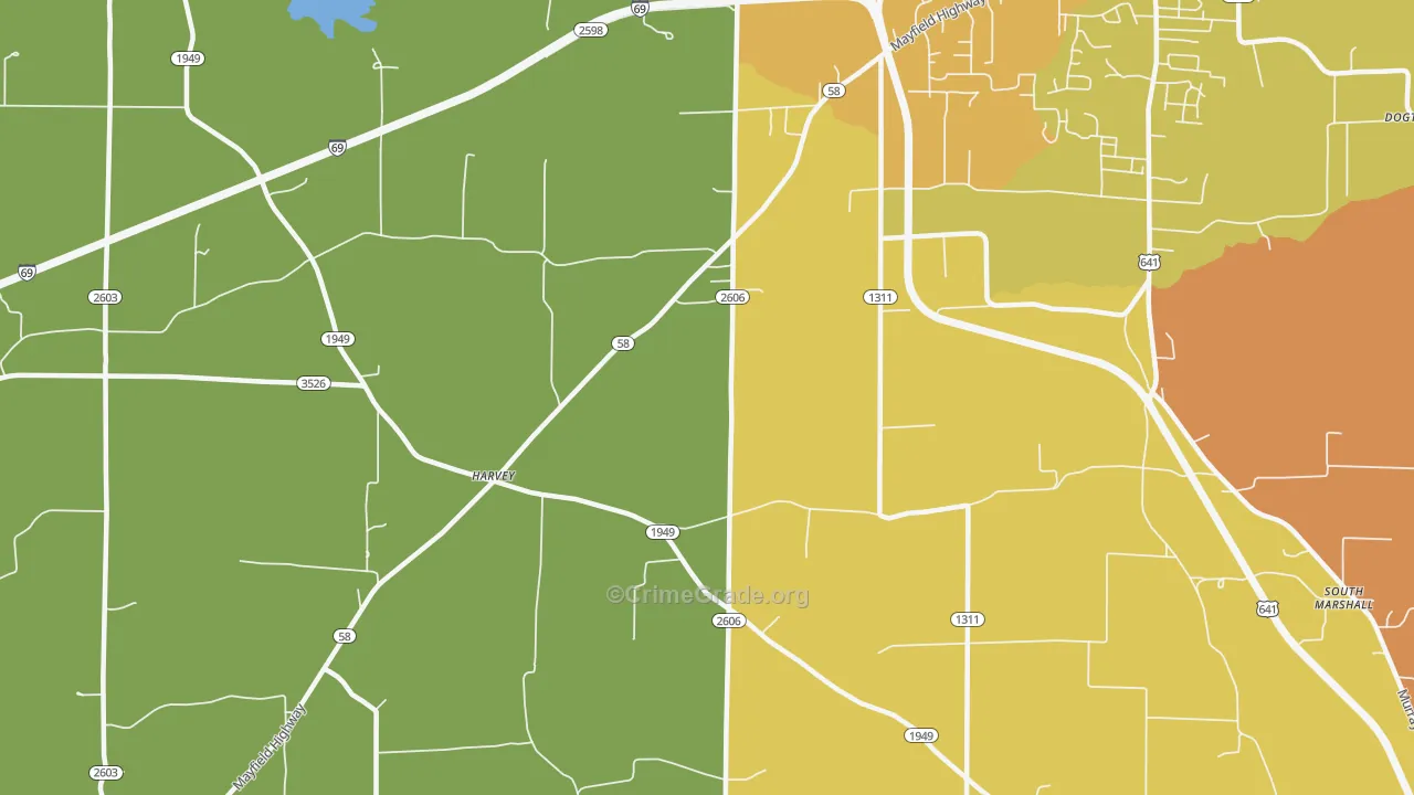 Harvey, KY Map of Vandalism Rates