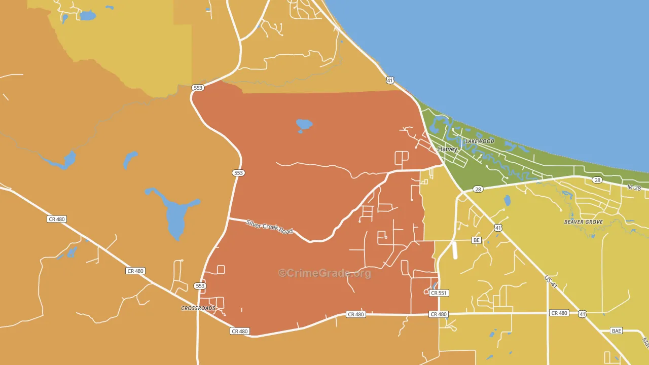 Harvey, MI Map of Vandalism Rates