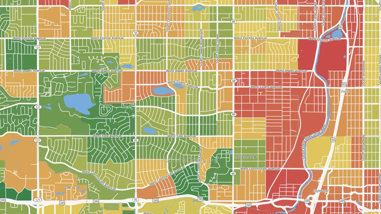 Harvey Park, Denver, CO Map of Vandalism Rates