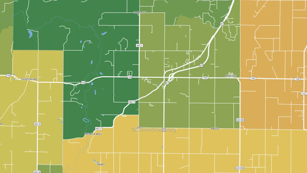 Harviell, MO Map of Vandalism Rates