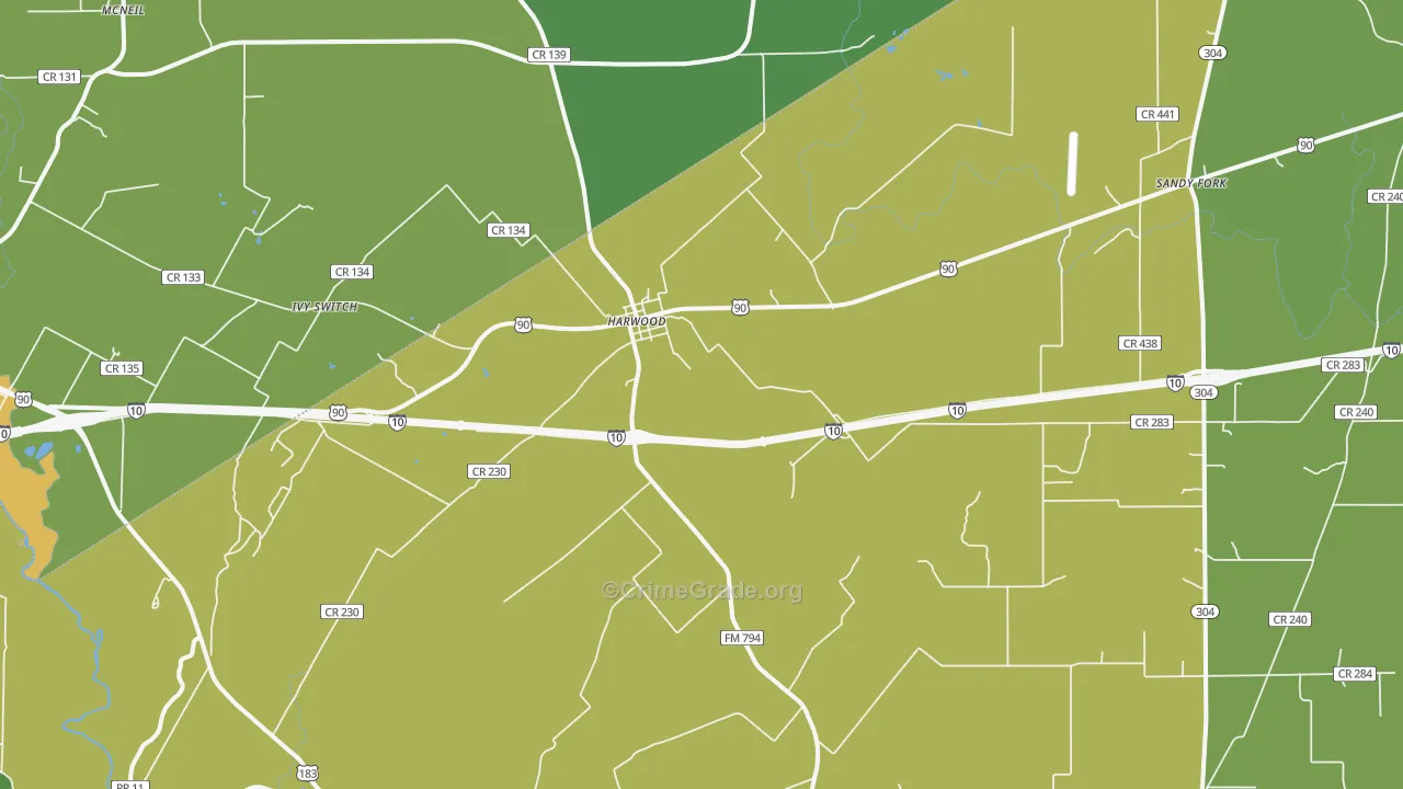 Harwood, TX Map of Vandalism Rates