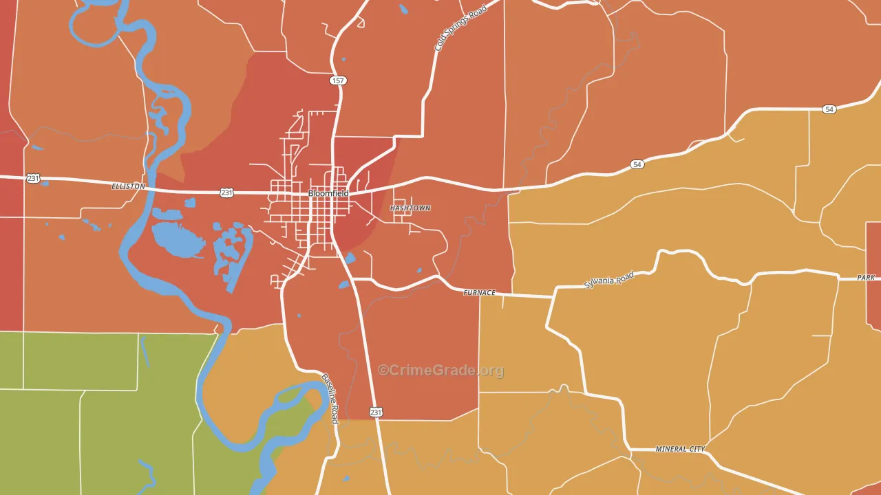 Hashtown, IN Map of Vandalism Rates