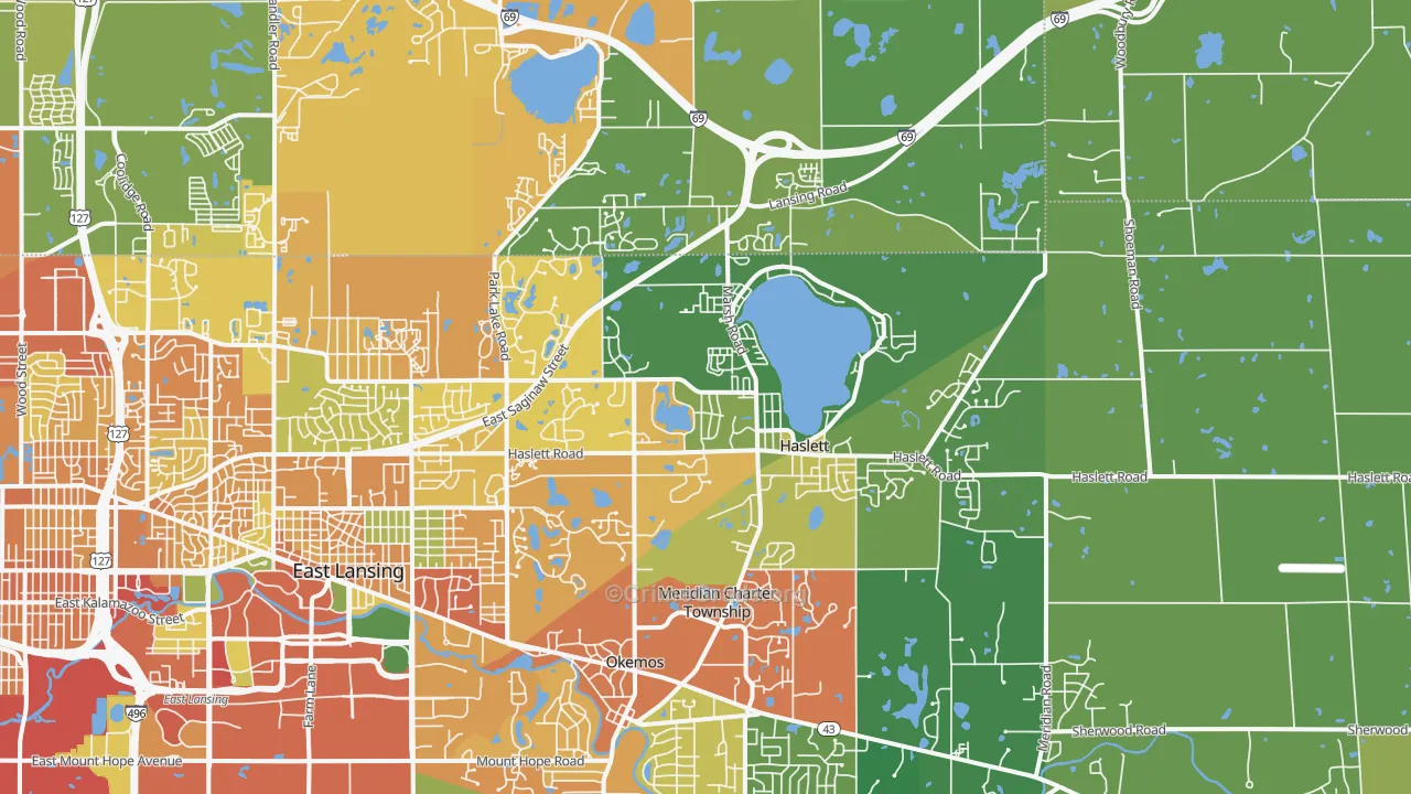 Haslett, MI Map of Vandalism Rates