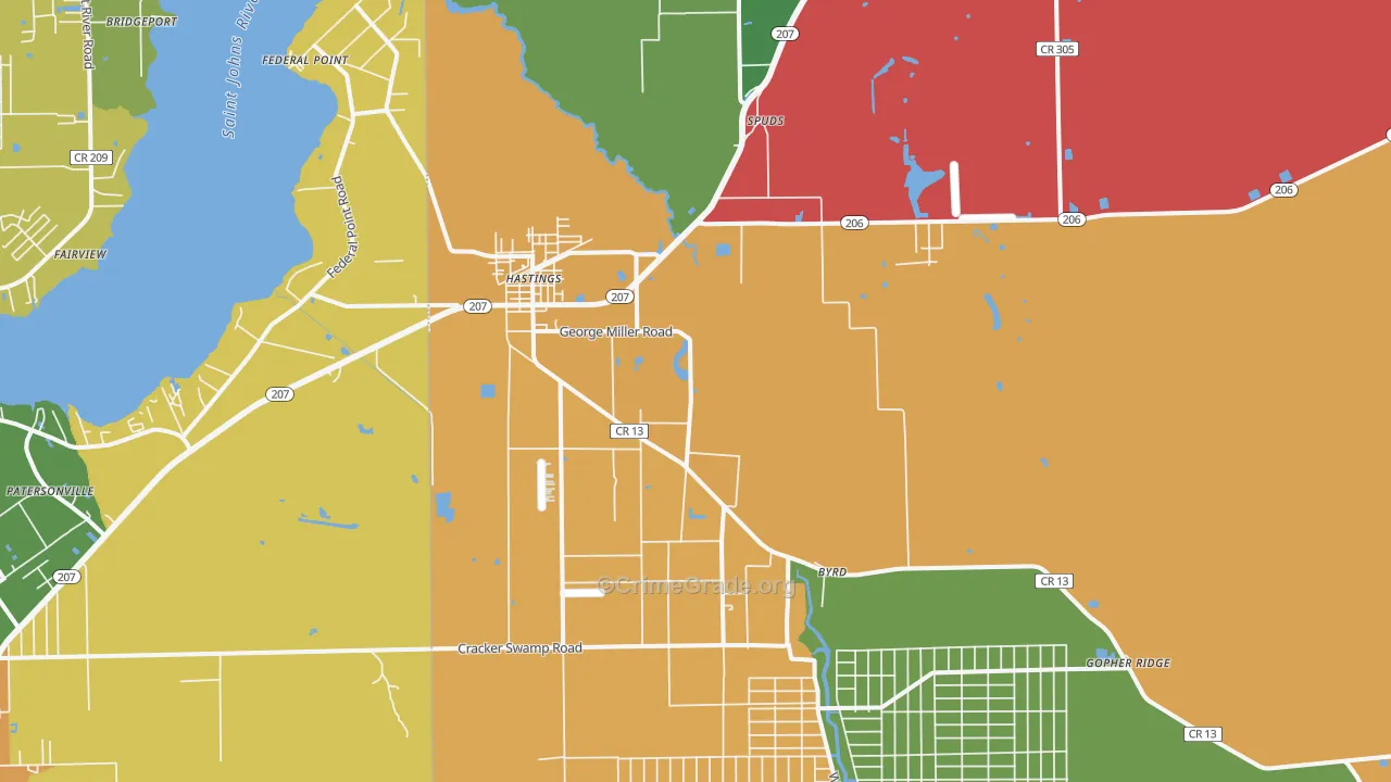 Hastings, FL Map of Vandalism Rates