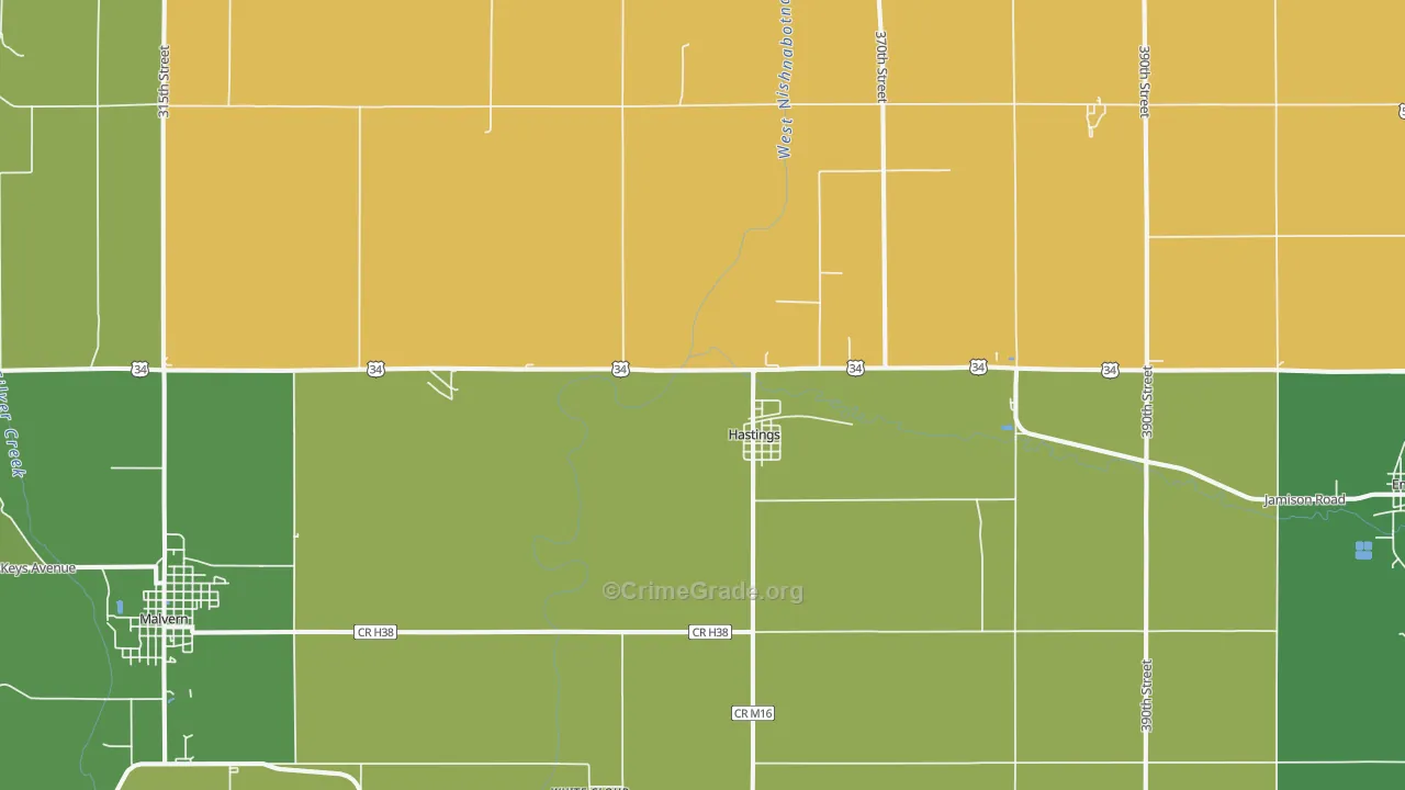 Hastings, IA Map of Vandalism Rates