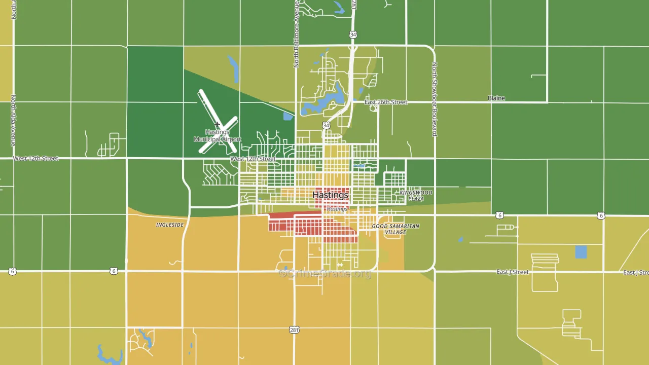 Hastings, NE Map of Vandalism Rates