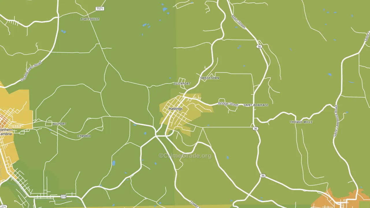 Hastings, PA Map of Vandalism Rates