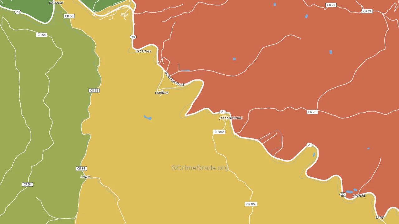 Hastings, WV Map of Vandalism Rates