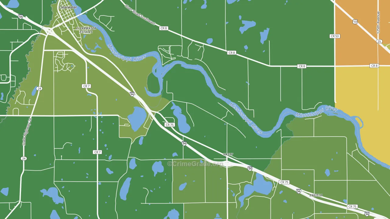 Hasty, MN Map of Vandalism Rates