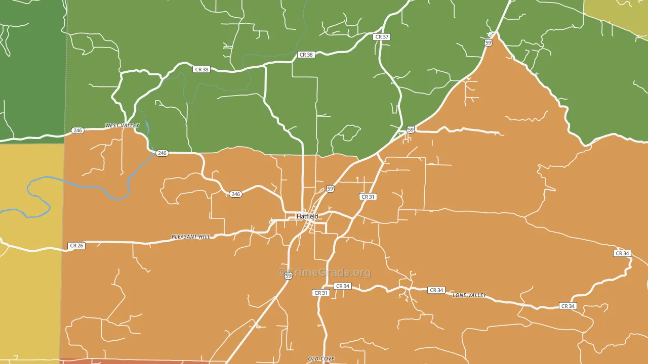 Hatfield, AR Map of Vandalism Rates