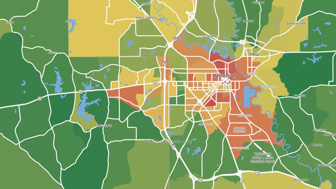 Hattiesburg, MS Map of Vandalism Rates