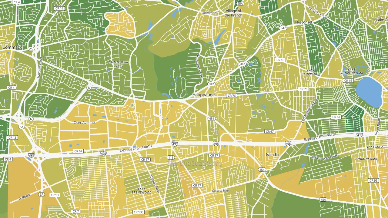 Hauppauge, NY Map of Vandalism Rates
