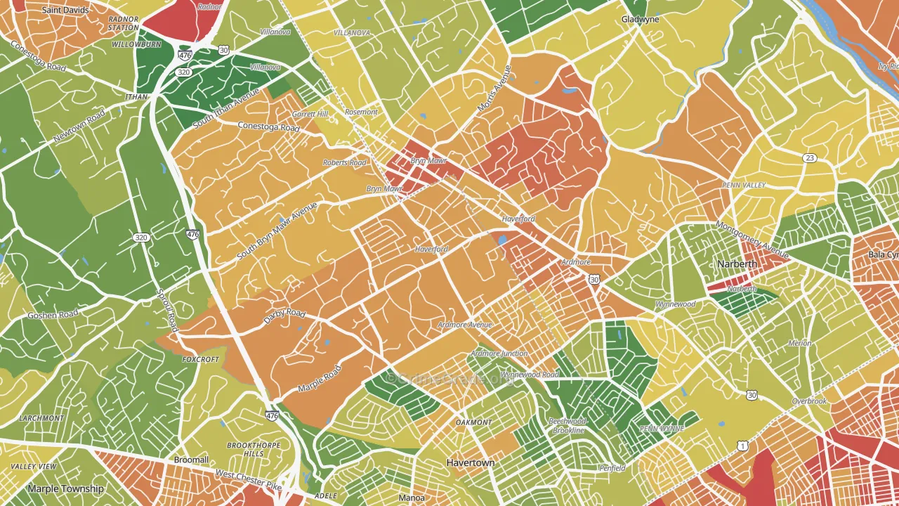 Haverford, PA Map of Vandalism Rates
