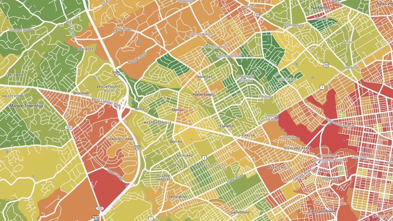 Havertown, PA Map of Vandalism Rates